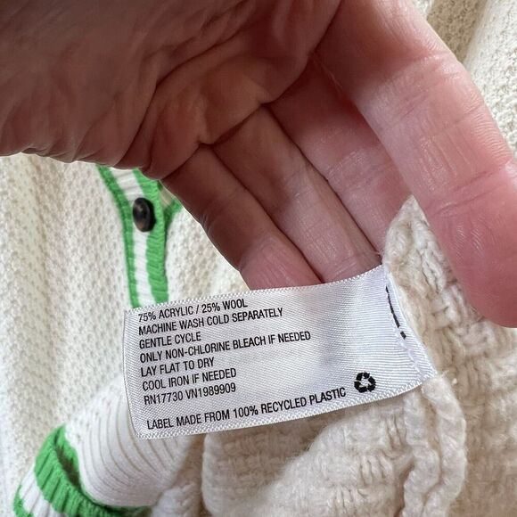 Future Collective Women’s Wool Blend Cardigan Size 4X Cream Green Varsity Preppy - Picture 5 of 8